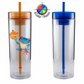 16 Oz. Breeze Double Wall Acrylic Cylinder Tumbler & Straw - Full Color